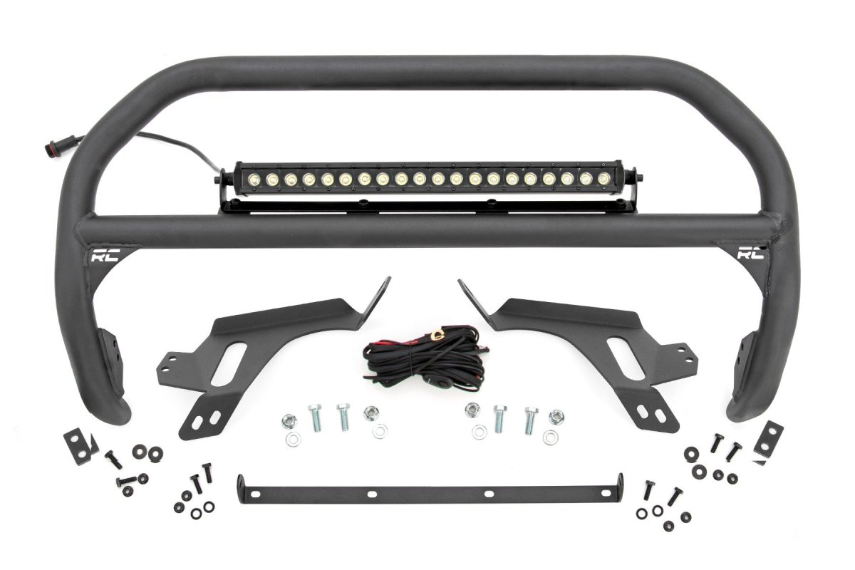 Ford Bronco Sport Nudge Bar - Rough Country - w/ Tow Hooks | 20 Inch Black Single Row LED - Black - '21-'24